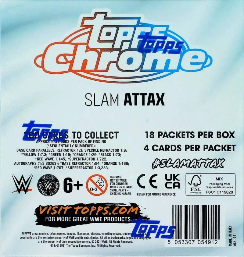 2021 TOPPS CHROME WWE SLAM ATTAX FACTORY SEALED HOBBY BOX 18 Packs - Image 3 of 4