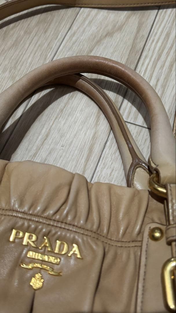 PRADA 2WAY Shoulder Bag Handbag Leather Beige thumbnail 4