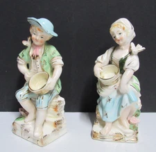 Pair Ucagco Japan Ceramic French Barefoot Reapers Man & Woman Vintage Figurines