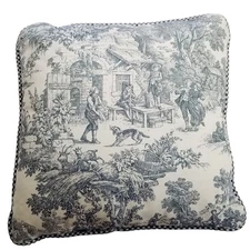 Country Life French Toile Blue Gingham Throw Pillow  15" X 15"