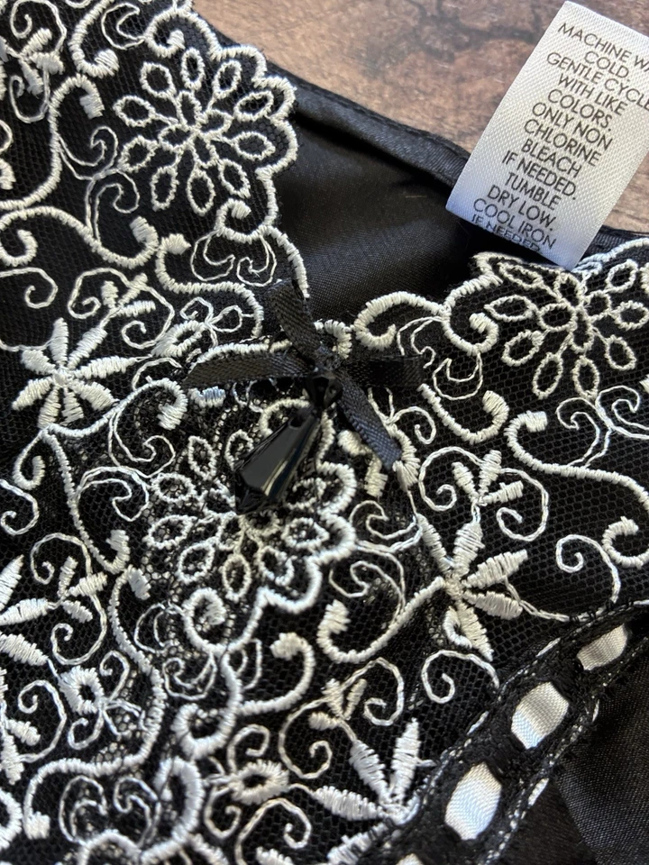 Vestido Lencería Vintage Negro Satinado Sin Mangas Encaje Lazo Coqueta Grunge Y2K Años 90 00 XL Foto 3 de 4