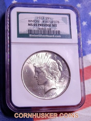 1923 BINION HOARD COLLECTION PEACE SILVER DOLLAR MS 65 ~ BRIGHT COIN 👀