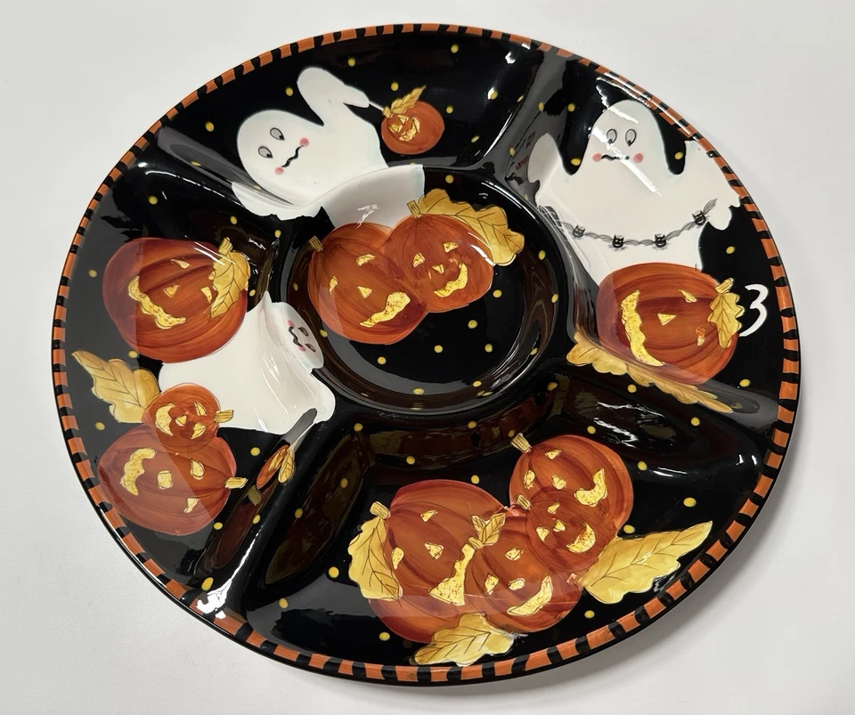 Plato de servir dividido Laurie Gates Ware Halloween fantasmas calabazas murciélagos Foto 2 de 4