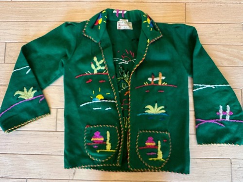 Vtg Embroidered Wool Mexico Souvenir Jacket Kids S/M Garcia Leal Creaciones