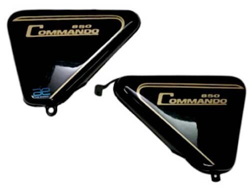 Norton Commando Roadster 850 Panel Lateral Juego Negro Pintado Dorado a Rayas - Imagen 1 de 3