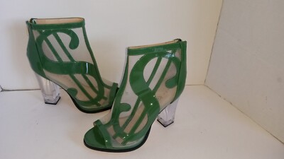 KATY PERRY 4'' Heels ''The Richie'' Sz 8US/38EU Green Dollar Bill-Mesh-Clear Heels