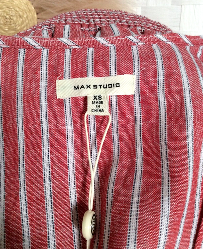 NWT Max Studio Linen Cotton Red Candy Striped Tie Belted Dress Size XS - Picture 15 of 18