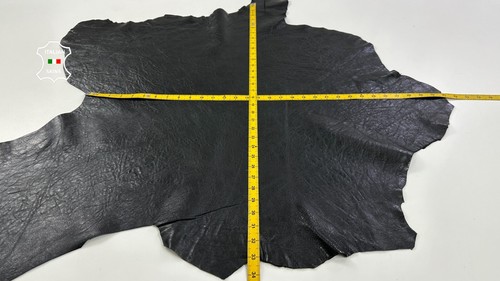 BLACK SHINY GRAINY VEGETABLE TAN Thick Soft Lambskin Leather 6sqf 1.2mm #C4056 - Picture 4 of 7