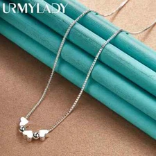 URMYLADY 925 Sterling Silver Heart Snake Chain Charm Necklace Fashion Jewelry