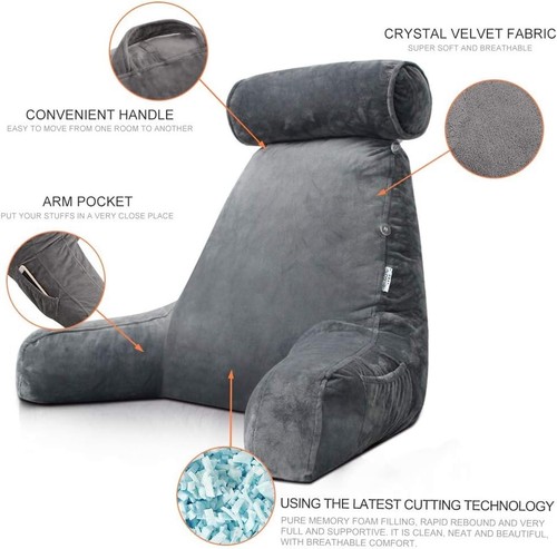 Reading Pillow for Sitting in Bed Adult with Detachable Neck Support Cushion & B - Picture 5 of 8