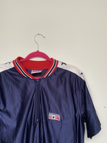 Vintage Converse Size Medium M Navy Blue All Stars Jersey Half Zip - Picture 2 of 7