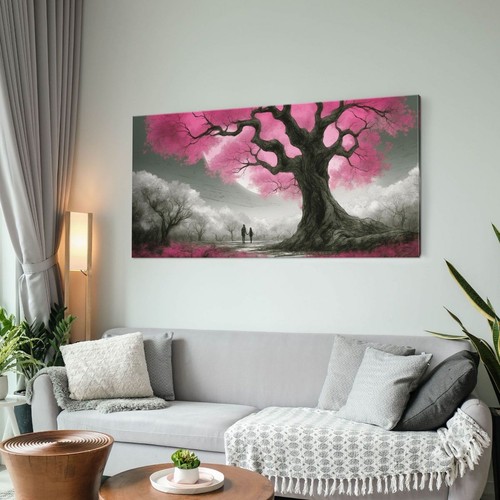 Quadro Botanico Albero Con Fiori Rosa E Coppia Al Tramonto , bow1 quadro stampa  - Imagen 4 de 6