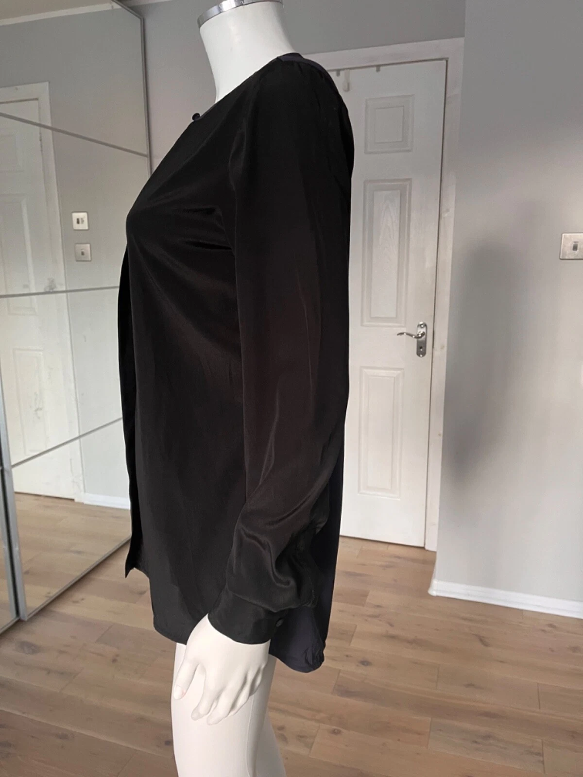 Camicia tunica Meg Tory Burch nera blu navy manica lunga seta donna taglia US4