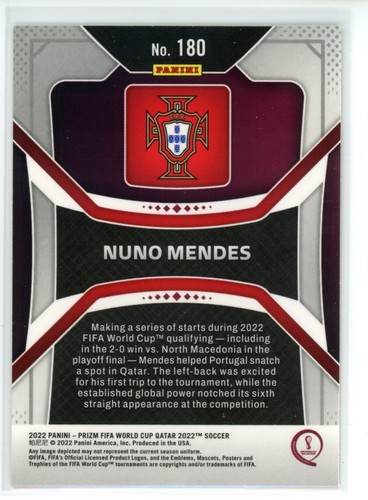 2022 Panini Prizm World Cup #180 Nuno Mendes RC - Picture 2 of 2