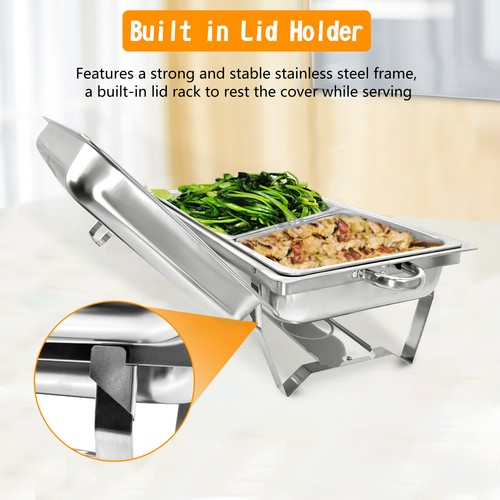2 Pfannen 8QT Chafing Dish Edelstahl Chafer Komplettsets für Party 9L - Bild 6 von 18