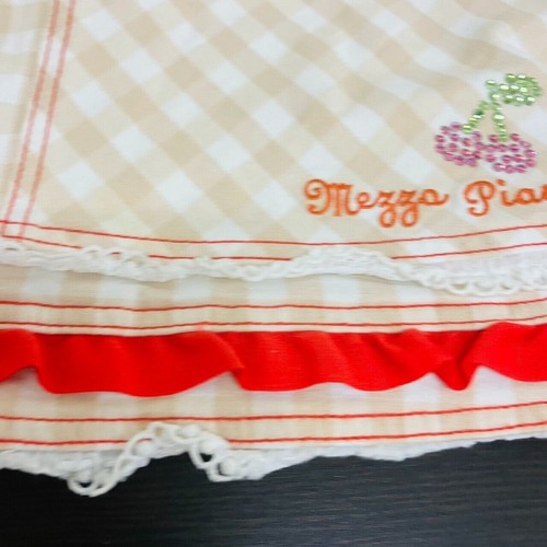Mezzo Piano Denim Skirt 120 Size Light Brown Plaid Heart Red Frill Cherry Rare - Picture 3 of 24