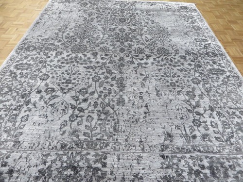 8 X 9'11 Hand Knotted Gray Tone On Tone Wool & Silk Oriental Rug G5277 - Picture 2 of 11
