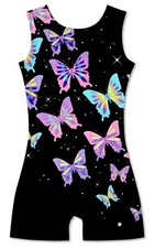 Gymnastics Leotards with Shorts for Girls Size 9-10 Years Old Colorful Butter...