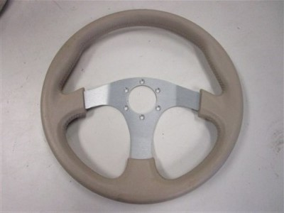 #ad STEERING WHEEL TAN VINYL amp; ALUMINUM CENTER 14quot; MARINE BOAT $29.95
