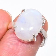 Rainbow Moonstone Gemstone 925 Sterling Silver Jewelry Ring Size 6 US
