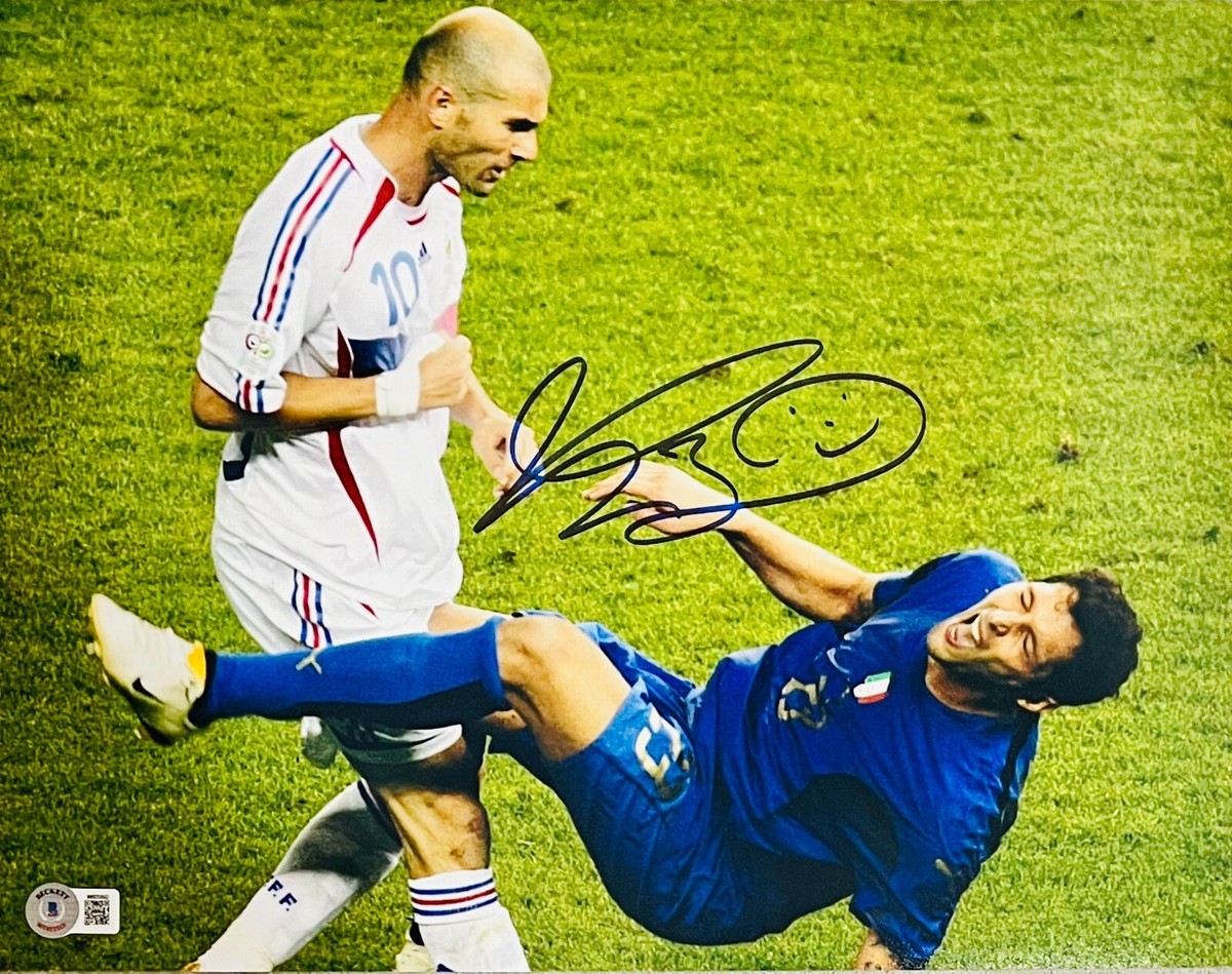 Marco Materazzi Signed 11x14 Photo Italy Zidane's Headbutt Falling