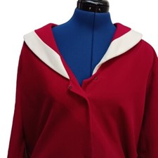 Vanity Fair Housecoat Robe Red Size 14 Buttons Pockets Velour Vintage