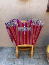 Handwoven Vintage Guatemalan Blouse, Stripped Zipped Huipil with Silk Threads