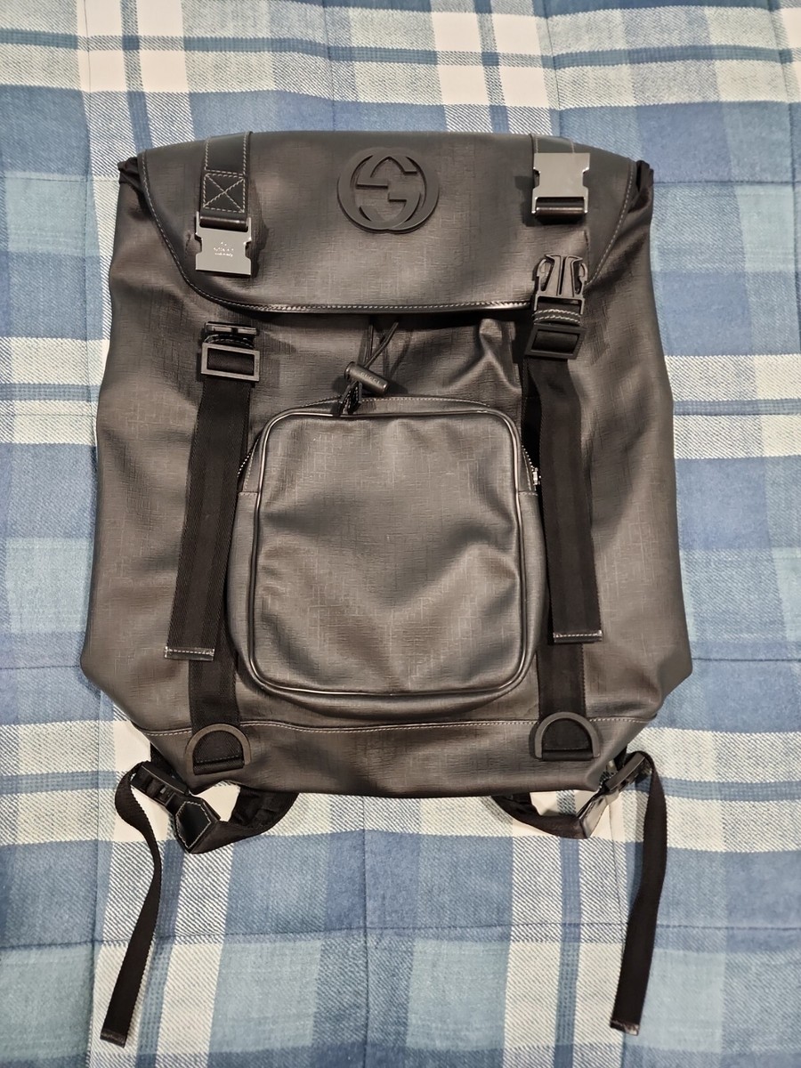 Authentic Large Black Gucci Coated Canvas Interlocking G