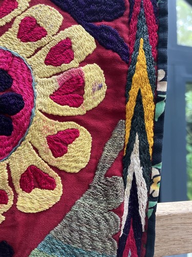 Antique early 1910s / 1920s Uzbek X2 Embroidered Fabric Pieces - Picture 5 of 14