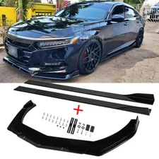 For Honda Accord Front Bumper Lip Spoiler Splitter Kit + Side Skirts Extensions