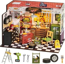 Rolife LED DIY Wooden Dollhouse Miniature Garage Workshop  Kit Kids Gift