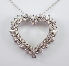 White Gold Diamond Heart Charm Pendant Necklace 18" Choker Chain