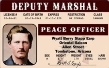 Wyatt Earp Deputy Marshall Novelty Card MADE ON METAL/ALUMINUM