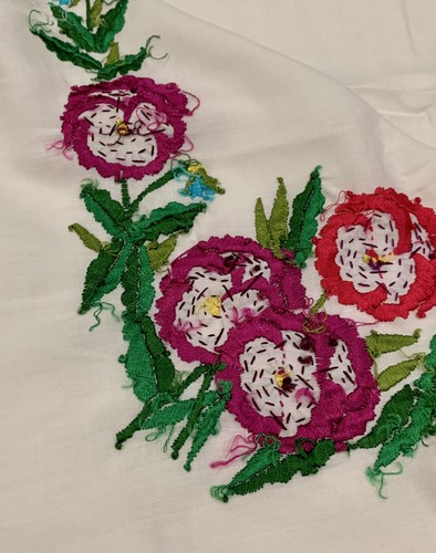 Unbranded White Chiffon Multicolor Floral Pansy Embroidered Remnant Fabric - Picture 9 of 11