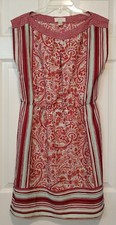 Ann Taylor Loft Womens Dress Burgandy Paisley Sleeveless Peasant Boho Small