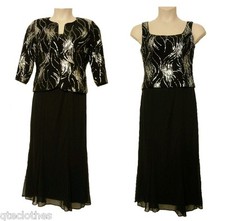 ALEX EVENINGS 225 NEW Black Sequin Sleeveless Sheath Maxi Dress  Jacket 8 QCO