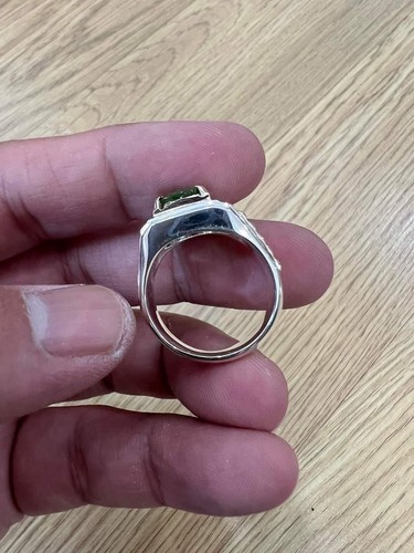 Oval Natural Peridot Gemstone 14k White Gold Ring For Men's Valentine Gift #255 - Picture 6 of 8