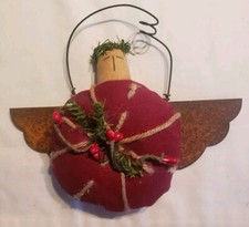 Primitive Folk Art Wood Wire Metal Christmas Ornament Angel DollRustic 6" x 4.5"