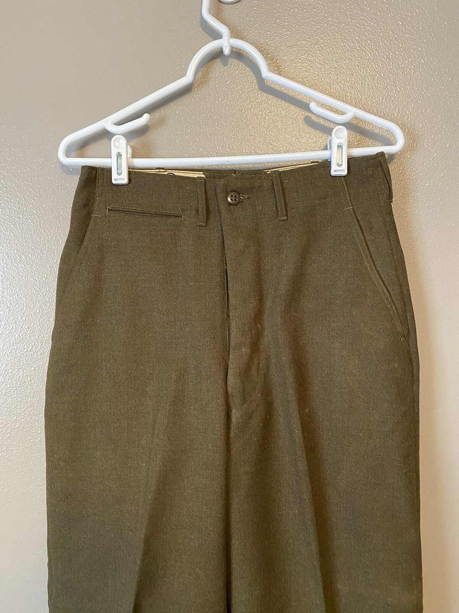 Vtg 50s Korean War Mens 30x31 Wool Serge OD 33 18 oz Field Vtg 50s Korean War Mens 30x31 Wool Serge OD 33 18 oz Field