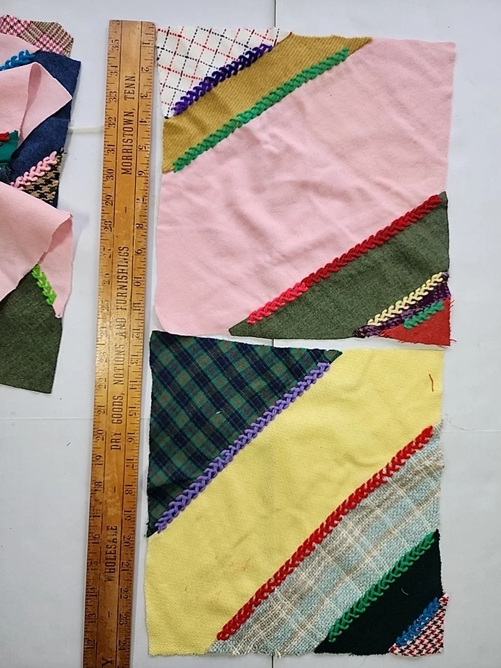 Lote De Colección 8x 12x12 Crazy Patchwork Invierno Edredón Bloque Cuadrados Bordados a Mano  Foto 3 de 4