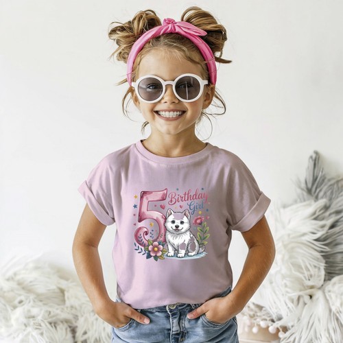 Personalised Kids Birthday T Shirt Samoyed Dog Any Age Girl Party Gift Tee - Picture 7 of 14