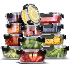 12 pieces of covered glass food storage containers, sealed glass containers.