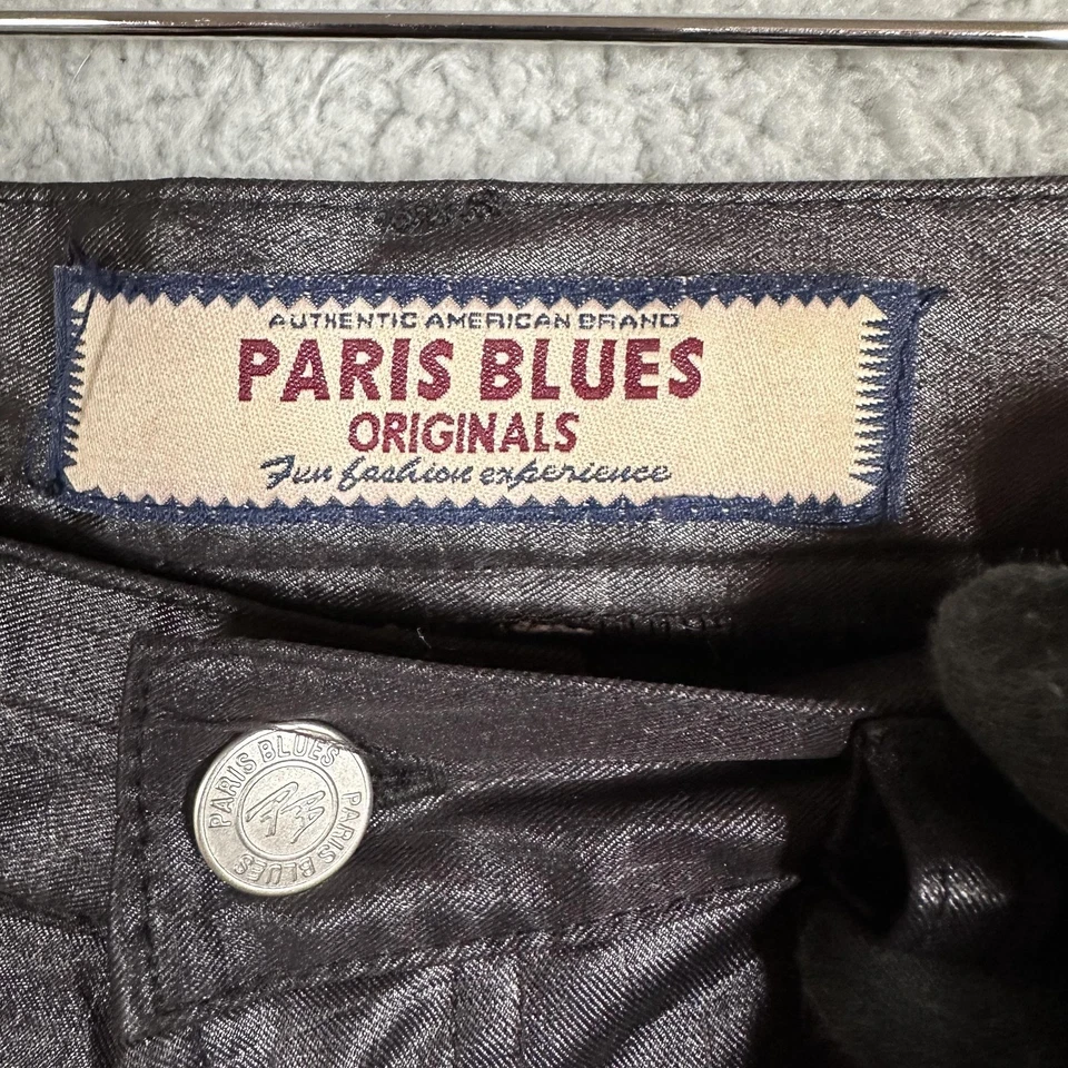 Paris Blues Pants Womens 3 Black Coated Flare Croc Pattern Stretch USA Y2K - Image 2 of 4
