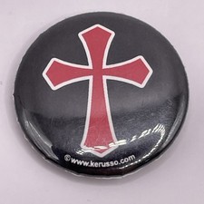 Vintage Y2K Kerusso Gothic Black & Red Cross Button Christian Cross Pinback 1”