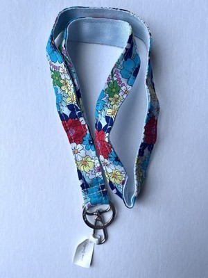 Vera Bradley Far Out Floral Wide Lanyard Key Holder NWT Blue Red Yellow
