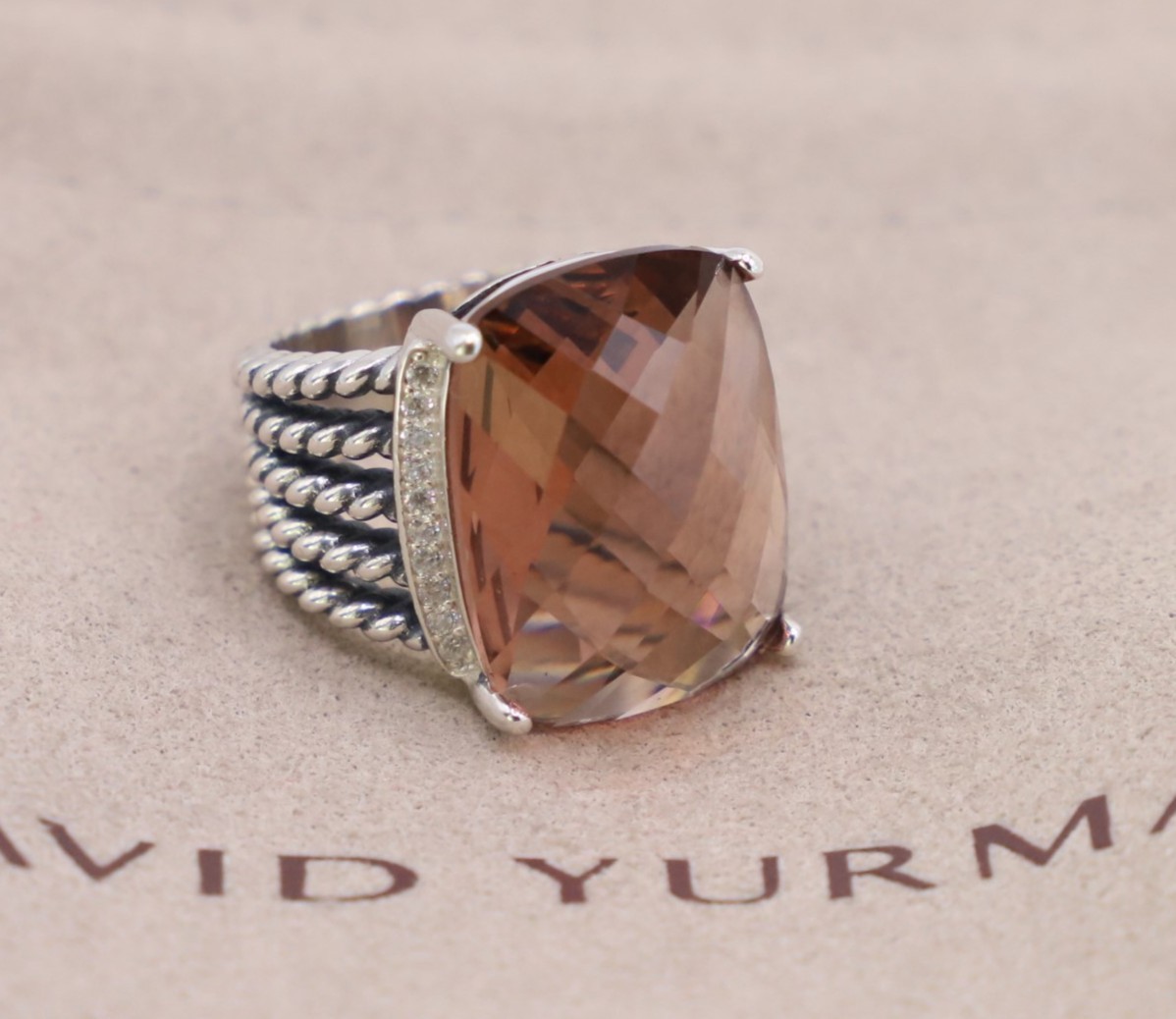 David Yurman Sterling Silver Wheaton Cocktail Ring with Morganite size 7 View 2