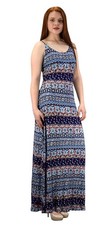 Women's Damask Spring and Summer Sleeveless Blouson Maxi Dress Navy Medium