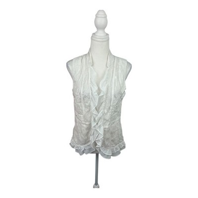 KATIES White Embroidered Linen Lace Open Vest Sz 10 Fairy Coquette Indie #0950