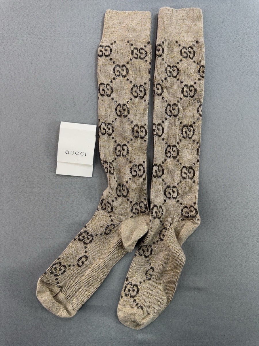 ※値下げしました　Gucci GGロゴソックス New Authentic Gucci GG Supreme Logo Glittery Socks Brown