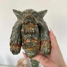 6.1LB 8.8" Natural Cherry Creek Jasper Wolf Carving Crystal Quartz Statue Energy